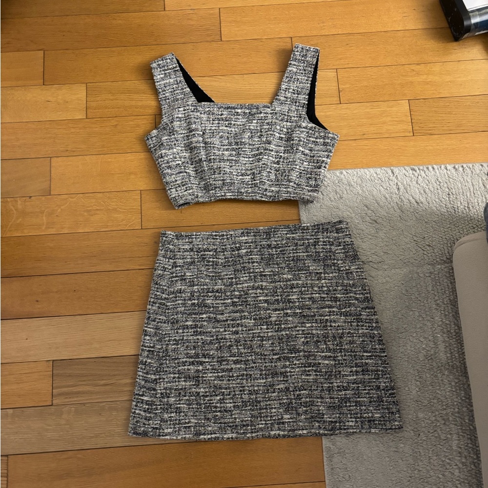Aqua Black and White Tweed Skirt Set